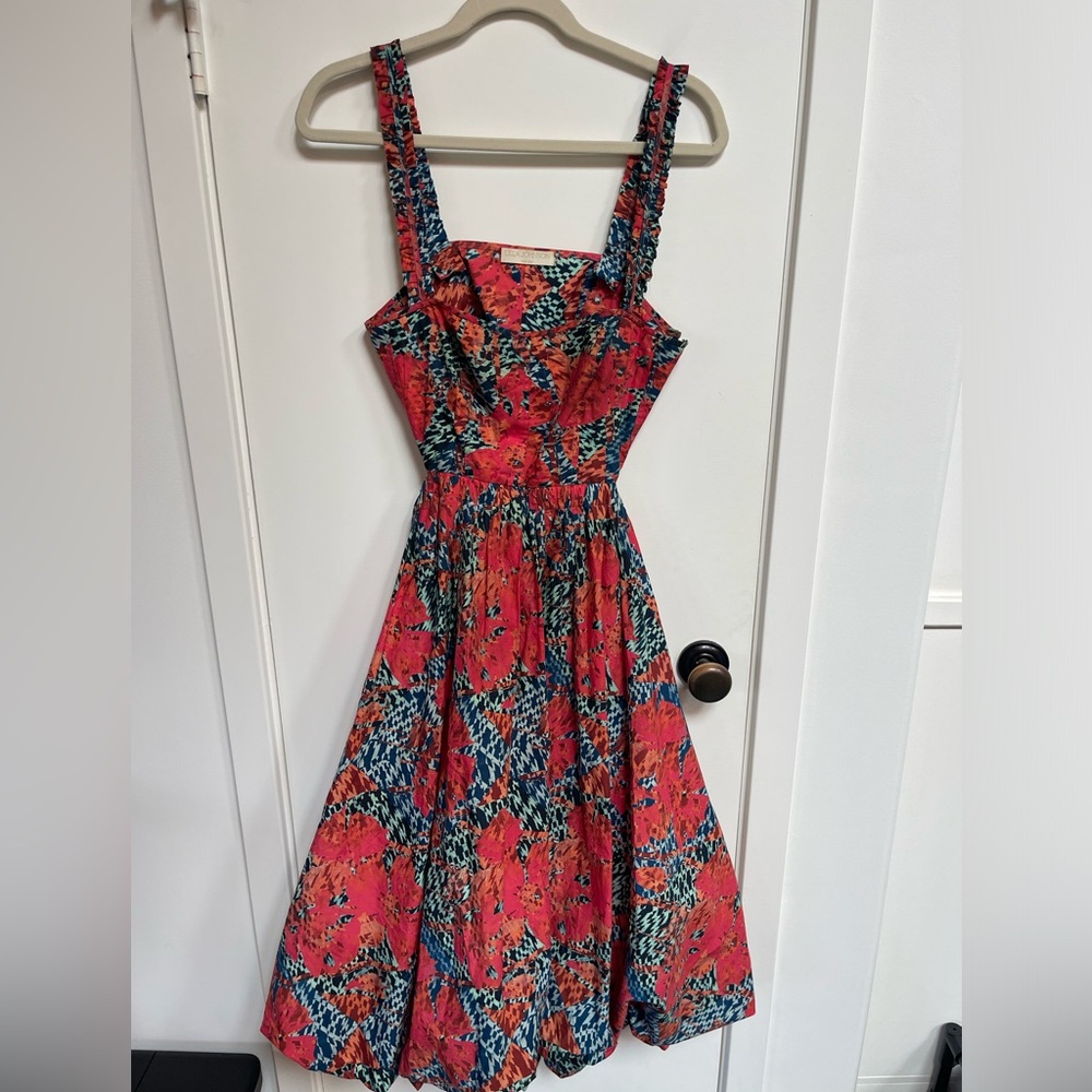 Ulla Johnson Red and Blue Floral Midi Dress